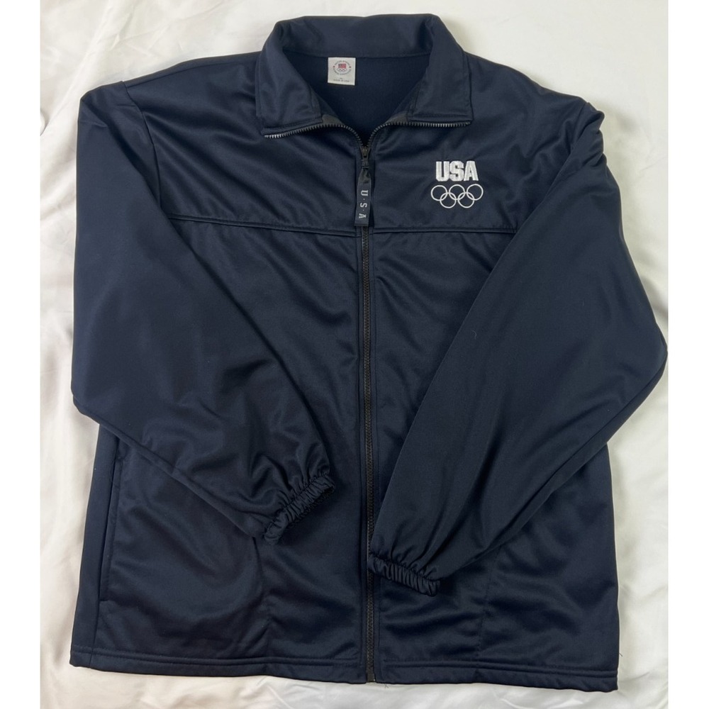 USA Olympics Black Full Zip Fleece Lined Lightweight Jacket USA Made XL